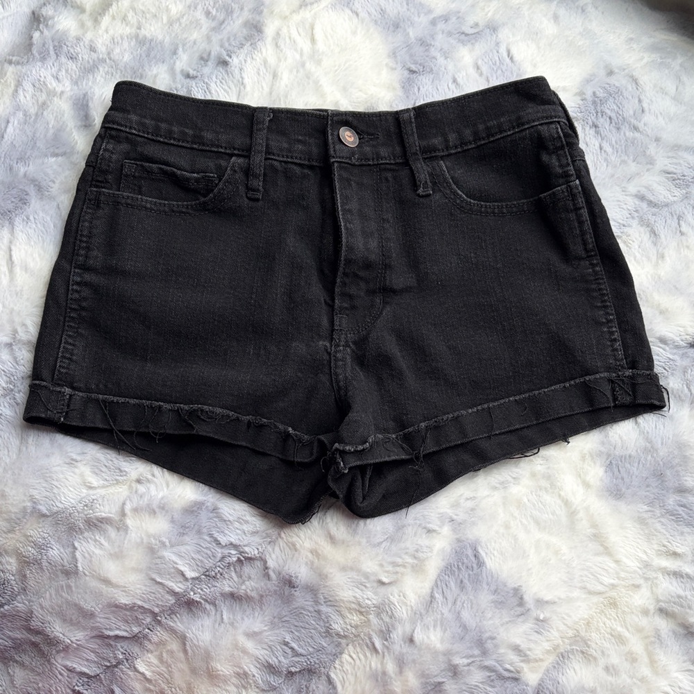 Hollister Black Denim Jean Shorts - Rolled Hem